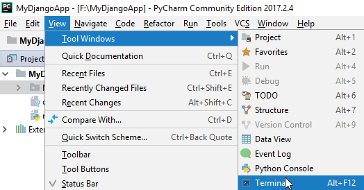 terminal in pycharm