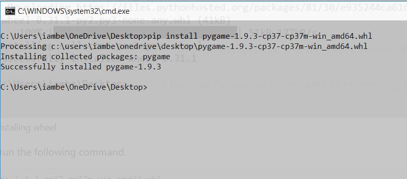 installing pygame